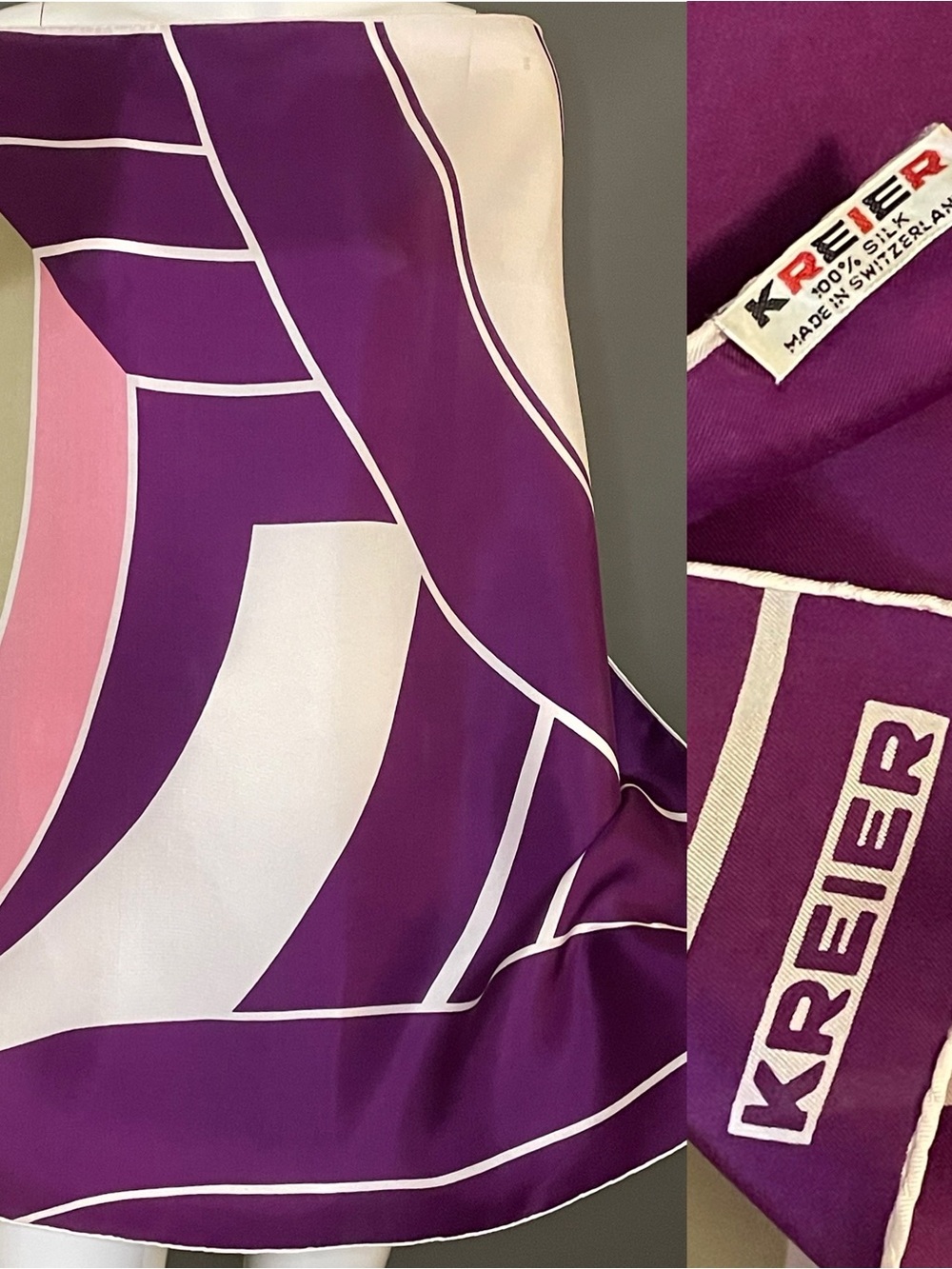 Vintage Kreier Scarf 31 In Sq Mint Condition Crisp Clean